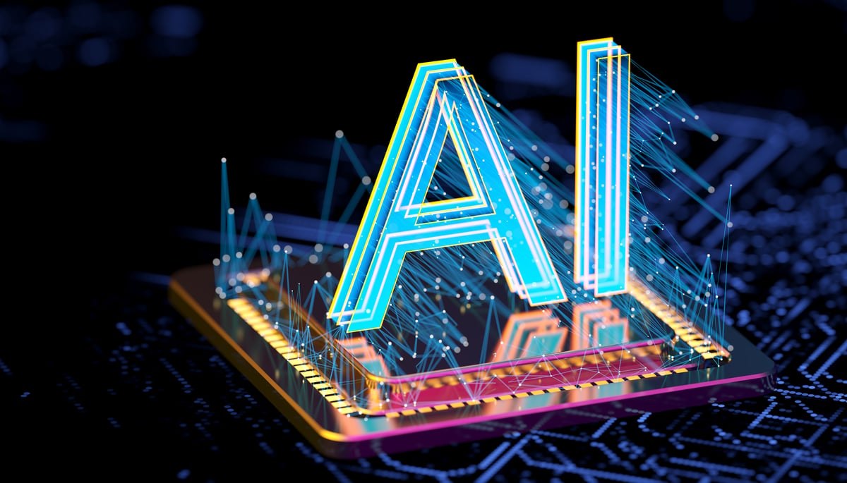 AI processor with glowing neural connections